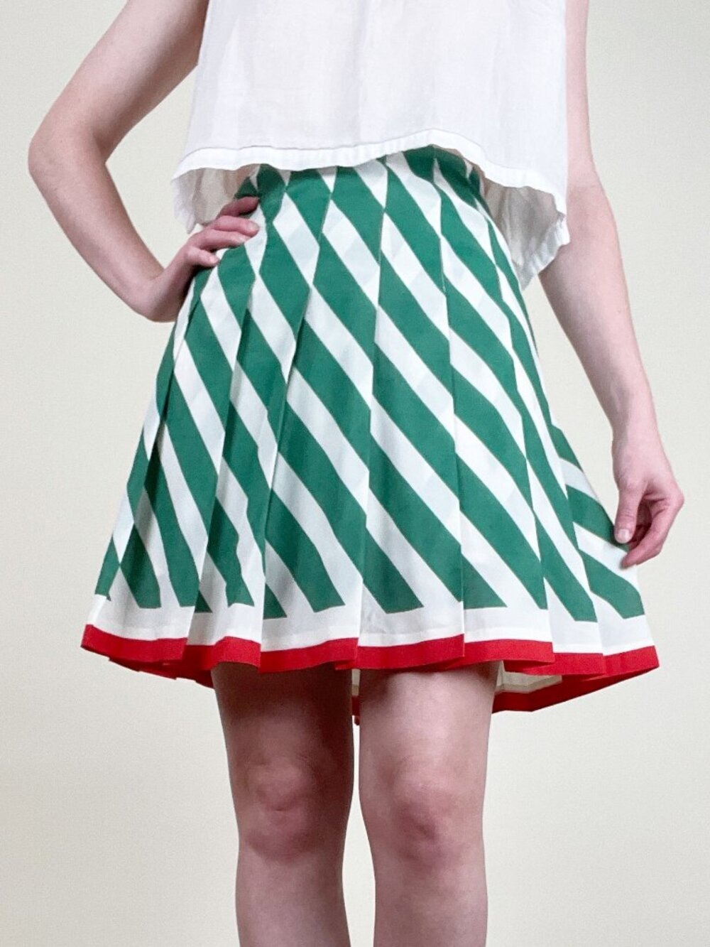 Vintage 70s Mod Pleated Mini Skirt Flare High Rise Preppy Funky 1970s Handmade